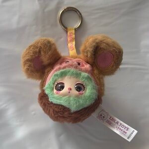 liila Lucky Cat Brown and Green Plush Keychain / Bag Charm